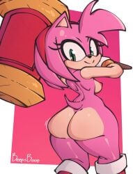 1girls amy_rose anthro ass ass_focus beepisboop bottom_heavy breasts exposed_breasts exposed_pussy furry green_eyes hammer looking_at_viewer mostly_nude mostly_nude_female naked pink_body pink_fur sega sonic_(series) sonic_the_hedgehog_(series)