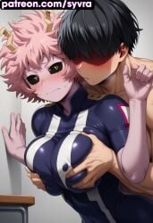 ai_generated ashido_mina big_ass big_breasts boku_no_hero_academia groping_breasts hero_outfit_(mha) huge_breasts mina_ashido my_hero_academia ryuuziken01