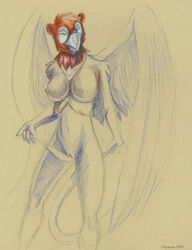 2003 avian ayame_emaya breasts female nude pussy sketch solo wings