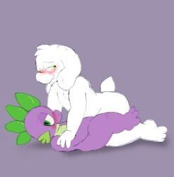 asriel_dreemurr blush embarrassed fuzefurry gay laying_down laying_on_back looking_away my_little_pony my_little_pony_friendship_is_magic naked nude on_top on_top_of_another spike_(mlp) undertale undertale_(series) young younger_male