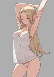 armpits blonde_hair delicious_in_dungeon dungeon_meshi half-elf kuso_otoko marcille_donato nightgown panties tagme white_panties