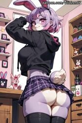 1girls ai_assisted ai_generated ass big_ass big_breasts big_butt bonnie_(fnaf) breasts bunny_ears busty female five_nights_at_freddy's hoodie innie_pussy miniskirt pussy rear_pussy rear_view robot robot_girl skirt tights voidzen