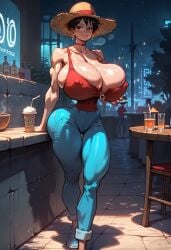 ai_generated bimbo clothing female female_only genderswap_(mtf) huge_ass huge_breasts monkey_d_luffy one_piece rule_63 scar schrike tagme