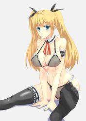 blonde_hair blue_eyes blush bra breasts detached_collar female frills long_hair looking_at_viewer namakemono_(u446644k) navel nipples original panties pussy see-through sitting solo spread_legs thighhighs tied_hair twintails uncensored very_long_hair