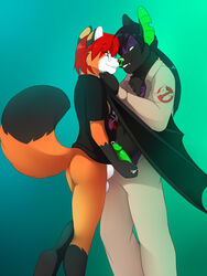 balls bat bottomless canine clothed clothing erection eyeswear fox furry gay humanoid_penis jailbird male no_humans open_clothes open_pants open_shirt pants penis sheath shirt undressing wings