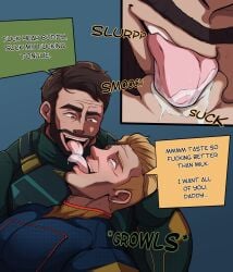 animated blonde_hair brown_hair close-up domination freak gay homelander illustration male/male male_only masculine_male soldier_boy the_boys tongue_out tongue_sucking yaoi