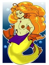 2015 adagio_dazzle anthro anthrofied areola breasts bubble equestria_girls female friendship_is_magic geeflakes hasbro long_hair my_little_pony nipples orange_hair purple_eyes siren solo underwater water