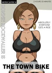 ai_generated big big_breasts black_milf bonnie_rockwaller breasts chubby chubby_female dark-skinned_female dark_skin earrings female green_eyes kim_possible milf older_female text