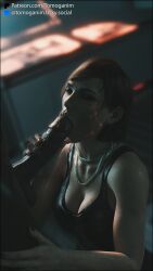 1boy 1girls 3d bioware blowjob blowjob_face closed_eyes dark-skinned_male dark_skin female femshep indoors interracial light-skinned_female light_skin male mass_effect oral oral_sex renegade_shepard scar scar_on_face sucking sucking_penis tomoganim veiny veiny_penis