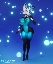 3d 3d_(artwork) 3d_model 3d_render arthropod arthropod_humanoid big_breasts big_breasts big_breasts big_thighs black_body blue_background blue_eyes bunny_costume bunnysuit eclipse3d full_body hollow_knight insect_girl insect_humanoid lampy_(azura_inalis) oc original_character original_characters posing video_game video_game_character video_games