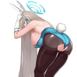 animal_ears ass asuna_(blue_archive) asuna_(bunny)_(blue_archive) black_pantyhose blonde_hair blue_archive blue_eyes blue_leotard breasts breasts_out censored clothing_aside commentary detached_collar fake_animal_ears female gloves hairband halo highleg highleg_leotard highres huge_breasts leaning_forward leotard leotard_aside long_hair mosaic_censoring nipples official_alternate_costume pantyhose playboy_bunny pussy rabbit_ears simplecar solo strapless strapless_leotard thighband_pantyhose torn_clothes torn_pantyhose very_long_hair white_gloves white_hairband