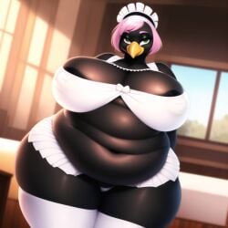 2023 ai ai_generated anthro ass avian belly big_ass big_belly big_breasts big_butt breast chubby chubby_female crow female looking_at_viewer maid mommy overweight overweight_female slightly_chubby slightly_chubby_female