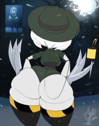 1girls ass backboob big_ass bottom_heavy breasts bubble_butt claws clothing dat_ass fat_ass female female_only gluteal_fold hands_on_hips hat huge_ass large_ass murder_drones outdoors outfit png rear_view reference_image robot robot_girl shirt shorts snow solo tail thick_ass thick_thighs underground_(artist) uniform v_(murder_drones) white_hair wide_hips