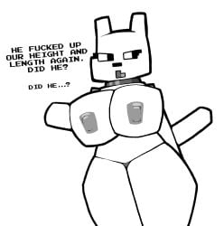 2025 anthro big_breasts breasts collar collar_only english_text eyelashes female hi_res lewdewott looking_aside microsoft minecraft mojang monochrome nipples nude open_mouth profanity slightly_chubby solo standing tail text thick_thighs wolf_(minecraft) xbox_game_studios