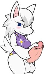 aintsmart animal_crossing anthro ball blue_eyes blush bottomless breasts canine dickgirl erection fur furry futa_only futanari intersex looking_at_viewer nintendo penis plain_background smile solo white_background white_fur whitney_(animal_crossing) wolf