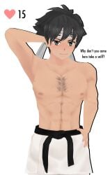 abs arm_up budo_masuta hairy_chest looking_at_viewer slutforbara strip_challenge yandere_simulator