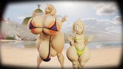 3d 3d_(artwork) age_difference asriel_dreemurr beach big_ass big_balls big_breasts big_butt big_nipples big_penis big_thighs bikini bikini_bottom bikini_top blender_(software) blush blush bulge fat_ass femboy flaccid flaccid_penis front_view futanari hyper hyper_breasts hyper_genitalia hyper_penis male mother_and_child mother_and_son peace_sign posing posing_for_the_viewer size_difference smile standing t-bone589 thick_ass thick_thighs toriel undertale undertale_(series) v_sign wide_hips