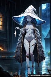 ai_generated ariavisions blue_eyes blue_hair bored cum_in_pussy cum_on_body elden_ring holding_panties puppet ranni_the_witch witch