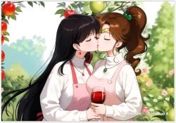 2girls ai_generated flirting girl_on_girl kissing lesbian_couple lesbian_kiss lovers makoto_kino rei_hino sailor_jupiter sailor_mars yuri yuri