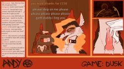 anthro balls bovid canid canine caprine chat chat_box cum_from_penis detailed_background dildo duo english_text fox gaming genitals goat hamham_(hamham_gd) hamham_gd hi_res knot licking livestream male male/male mammal oral penile penis penis_lick sex sex_toy text tongue tongue_out