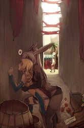 1boy 2girls against_wall alley animal_ears ass blonde_hair bondage braids breast_fondling breast_grab bunny_ears closed_eyes clothed dark-skinned_female dark_skin doggy_style drool faustsketcher female femsub final_fantasy final_fantasy_xii fingering fondling fran from_behind from_behind_position fuck_meat heart human hume implied_fingering interspecies kissing lesbian lesbians lezdom lezsub long_hair male multiple_females nipple_play penelo public restrained sex short_hair silver_hair spoken_heart sweat underwear very_long_hair viera white_hair_female yuri