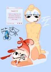 2boy 2boys anal anal_sex anal_sex ass_up crying crying_while_penetrated crying_with_eyes_open dominant dominant_male dominant_top gay gay_anal gay_sex glisten_(dandy's_world) glisten_x_shrimpo male/male no_visible_genitalia on_ground rarepair rat_mani shrimpo shrimpo_(dandy's_world) shrimpo_x_glisten sitting_up smirking yaoi zesty