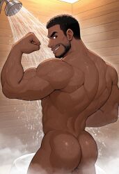 ai_generated ass ass_focus bara flexing lee_everett nickhoult shower showering solo solo_male