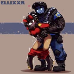 1boy 1girls big_penis ellixxr female fempyro heavy_(team_fortress_2) imminent_sex male mask masked masked_female masked_male penis_between_thighs pyro_(team_fortress_2) restrained size_difference straight team_fortress_2