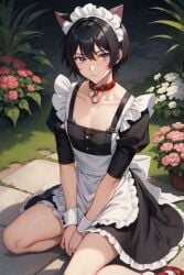 ai_generated black_hair black_hair_bottom black_hair_male cat_boy cat_collar cat_ears cat_hybrid cat_tail catboy collar cuntboy cute femboy femboysub intersex maid maid_apron maid_dress maid_headdress maid_outfit maid_uniform male submissive trans trans_man transgender transgender_male