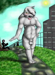 anthro balls canine family_guy fur furry groin jasper_(family_guy) male male_only nude park public solo unknown_artist walking