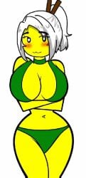 blush blushing_female breasts cute_girl dance green harumi_(ninjago) heart-shaped_pupils lingerie ninjago thicc