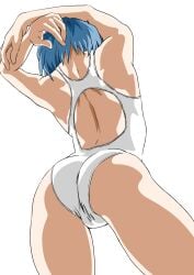 1girls arms_behind_head arms_up artist_request back_cutout big_ass blue_hair breasts cameltoe clothing_cutout coat competition_swimsuit female female_only from_behind legs neon_genesis_evangelion one-piece_swimsuit pose posing rei_ayanami sensual solo source_request swimsuit transparent_background voluptuous white_bikini