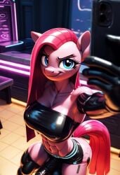 abs ai_generated animated anthro balls friendship_is_magic futanari horsecock latex my_little_pony no_sound phone pinkamena_(mlp) pinkie_pie_(mlp) pony selfie tagme video