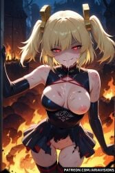 ai_generated ariavisions blonde_hair breasts burnice_white cum_in_mouth cum_in_pussy drooling nude red_eyes ripped_clothing twintails zenless_zone_zero