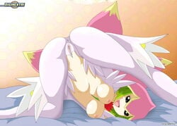 1girls 4_wings anus areolae breasts digihentai digimon digimon_(species) digimon_data_squad digimon_savers fairy fairy_wings female female_only flower_petals green_hair lilamon looking_at_viewer nipples open_mouth petal_wings petals plant plant_girl pussy smile solo tagme wings