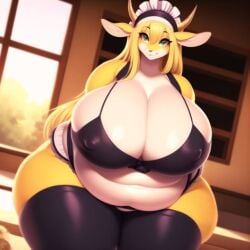 2023 ai ai_generated antelope anthro ass belly big_ass big_belly big_breasts big_butt breast chubby chubby_female female gazelle looking_at_viewer maid mommy overweight overweight_female slightly_chubby slightly_chubby_female