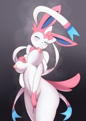 2019 absurd_res anthro anthrofied bedroom_eyes blue_eyes blush breasts eeveelution female fur generation_6_pokemon half-closed_eyes hi_res mammal narrowed_eyes nintendo nipples nude pokemon pokemon_(species) pokemorph seductive solo sylveon umisag85rabb99