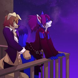 anal anal_sex anthro balls canine closed_eyes clothed clothes crossdressing erection eyewear fox from_behind fur furry girly jailbird male open_mouth pants pants_down penetration penis raised_tail sex