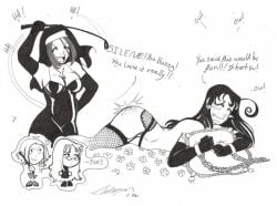 antenna_hair bondage chains hellsing long_hair monochrome nun rip_van_winkle stockings yumie_takagi yuri