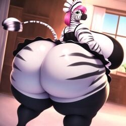 2023 ai ai_generated anthro ass belly big_ass big_belly big_breasts big_butt breast chubby chubby_female equine female looking_at_viewer maid mommy overweight overweight_female slightly_chubby slightly_chubby_female zebra