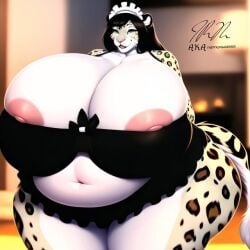 2023 ai ai_generated anthro ass belly big_belly big_breasts big_butt bra breast chubby chubby_female female leopard looking_at_viewer maid mommy overweight overweight_female slightly_chubby slightly_chubby_female snow_leopard wife