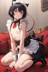 ai_generated black_hair black_hair_bottom black_hair_male cat_boy cat_collar cat_ears cat_hybrid cat_tail catboy collar cuntboy cute femboy femboysub intersex maid maid_apron maid_dress maid_headdress maid_outfit maid_uniform male submissive trans trans_man transgender transgender_male