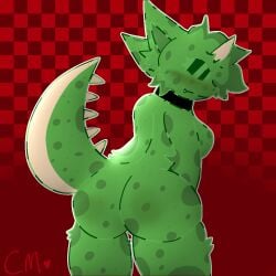1:1 anthro ass big_butt coolmolecule dinosaur female green_body horn prehistoric_species presenting presenting_hindquarters rear_view reptile scalie solo