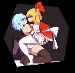 1futa 1girls ambiguous_penetration animated animated aroused bat_wings big_breasts blonde_hair blue_hair bottomless bra breast_press breast_to_breast breasts closed_eyes clothed clothed_sex clothing duo female flandre_scarlet futa_on_female futa_with_female futanari huge_breasts incest kissing kissing_while_penetrated kneeling large_breasts leg_lock leglock light-skinned_female light-skinned_futanari light_skin long_hair looking_pleasured mostly_clothed namako_(takorin) passionate passionate_kiss passionate_sex pixel_animation pixel_art pointy_ears ponytail remilia_scarlet sex short_hair sister sisters stockings takorin thick thick_thighs thighs touhou vaginal_penetration vampire vampire_girl