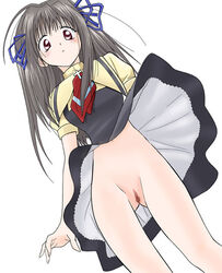 air_(anime) black_hair blush long_hair no_panties pointy_chin pussy ribbon school_uniform toono_minagi uncensored wind_lift