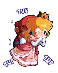 1up 1up_sex blonde_hair blush clothed_sex female from_behind human male mario mario_(series) mob_face nintendo paper_mario paper_peach parody princess_peach sex simple_face straight straight_hair wink