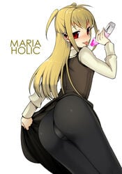 1boy arched_back blonde_hair blush crossdressing femboy girly long_hair male_only maria_holic mole open_mouth panties panties_under_pantyhose pantyhose red_eyes shidou_mariya skirt skirt_lift tagme tongue tongue_out trap udk underwear vibrator