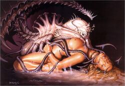 alien aroused blonde_hair breasts centipede closed_eyes consensual_tentacles dorian_cleavenger large_breasts monster nude rape sex slime sticky tentacle