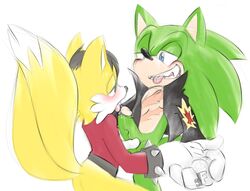 anthro black_hair blue_eyes blush canine chest_tuft erection eyewear fakerface fellatio fox fur gloves green_body hair hedgehog hyper leather_belt leather_jacket male male_only mammal miles_(anti-tails) multiple_males oral oral_sex penis scar scourge_the_hedgehog sega sex sonic_(series) sonic_the_hedgehog_(archie) sonic_the_hedgehog_(comics) sunglasses teeth tongue yaoi