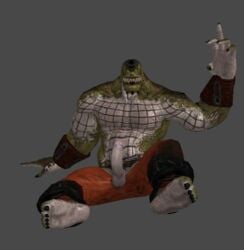 3d balls bara barefoot batman_(series) dc dc_comics erection gesture killer_croc looking_at_viewer male male_only middle_finger muscles pants penis solo ty-pow waylon_jones